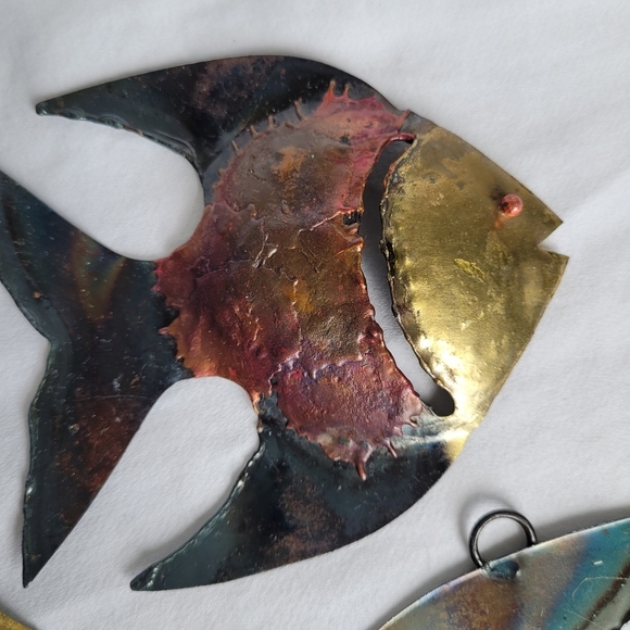 Brutalist Metal Set of 3 Fish Vintage Mixed Metals MCM Wall Decor - Picture 3 of 7